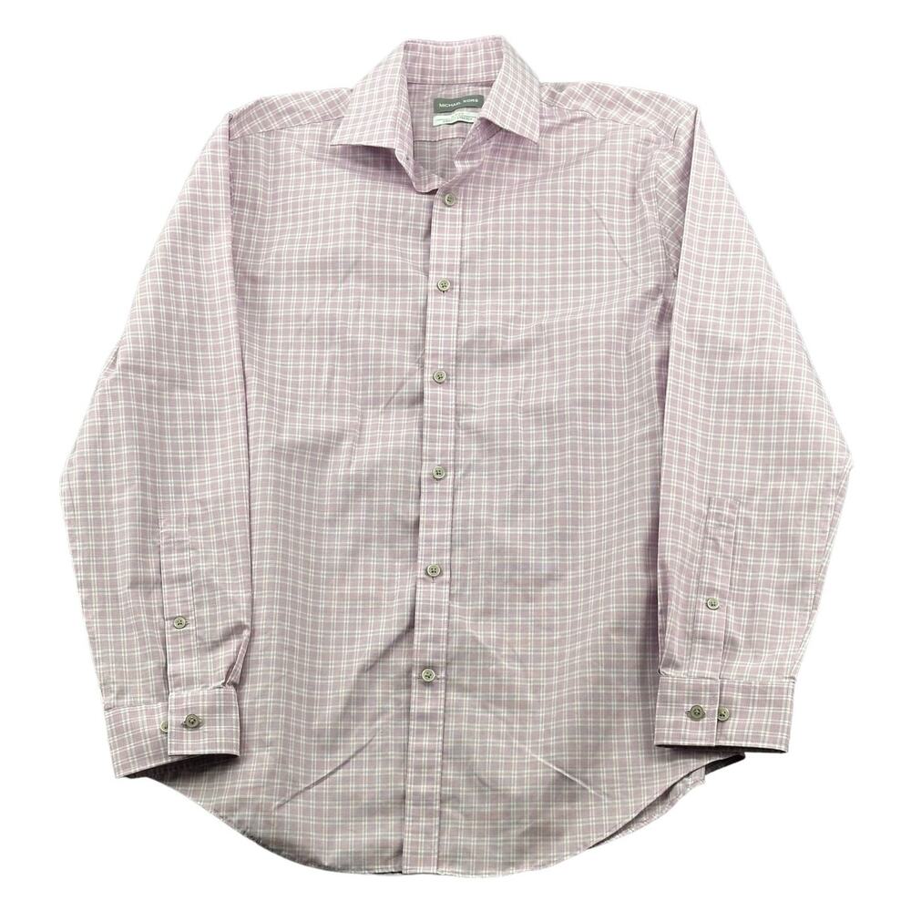 Michael Kors Shirt Mens Medium 15.5 32 33 Purple Plaid Cotton Airsoft Stretch